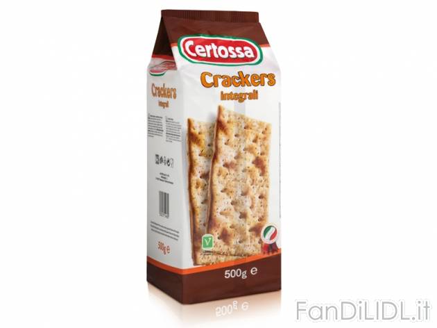 Crackers  integrali , prezzo 0,69 &#8364; per 500 g, € 1,38/kg EUR.