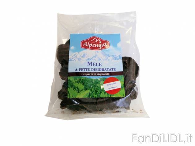 Mele a fette disidratate ricoperte di cioccolato , prezzo 1,69 &#8364; per 55 ...