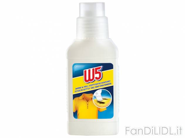 Sapone al f iele con spazzola W5, prezzo 0,99 &#8364; per 250 ml, € 3,96/l ...