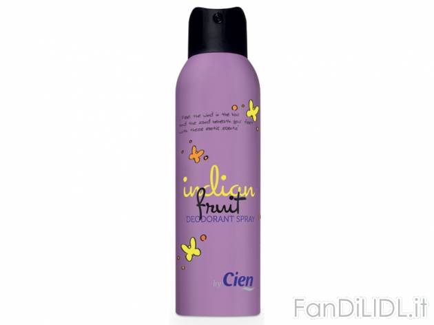 Deodorante spray Cien, prezzo 1,29 &#8364; per 200 ml, € 6,45/l EUR.