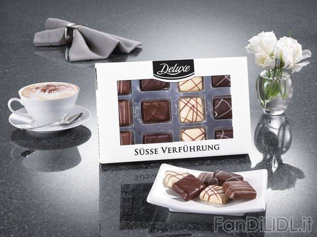 Cioccolatini ricoperti Deluxe, prezzo 6,99 &#8364; per 140 g, € 17,07/kg EUR. ...