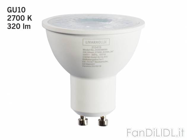 Faretto LED 5/5,5/7W Livarno Lux, prezzo 2.49 &#8364;  
Bianco caldo