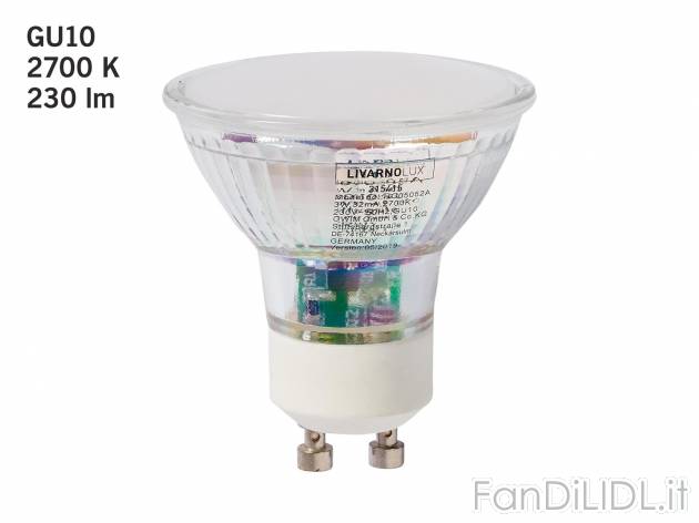 Faretto LED 3W Livarno Lux, prezzo 1.99 &#8364;  
Bianco caldo
- TUV-sud-GS