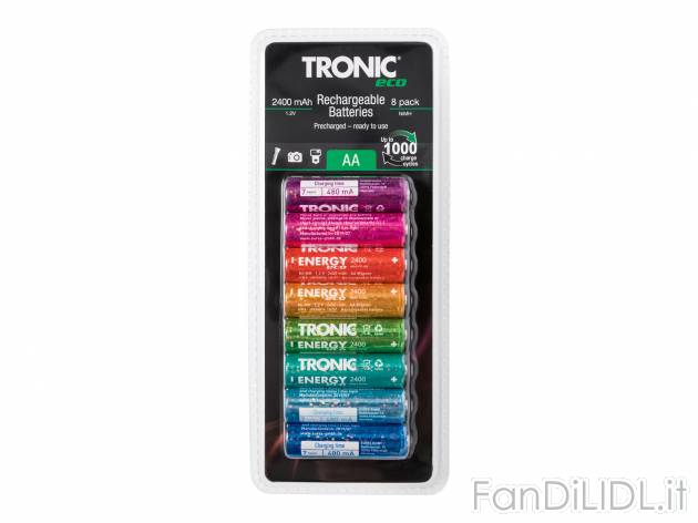 Batterie ricaricabili Tronic, prezzo 6.99 &#8364; 
8 pezzi 
- AA / AAA
Caratteristiche
 ...