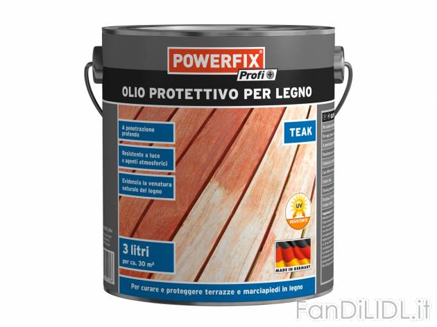 Olio protettivo per legno Powerfix, prezzo 11.99 &#8364; 
3 L 
- Resistente ...