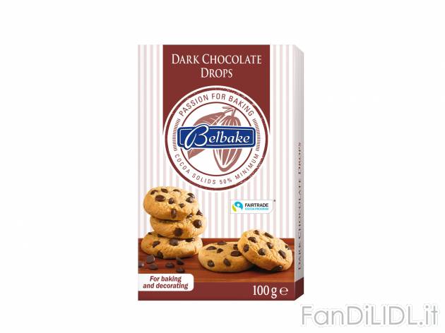 Gocce di cioccolato Fairtrade, prezzo 0.99 € 
- Perfette per preparare i cookies
- ...