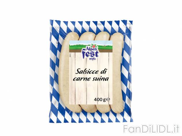 Salsicce di carne suina Alpen Fest Style, prezzo 2.99 € 
- Bollite e speziate
Caratteristiche ...