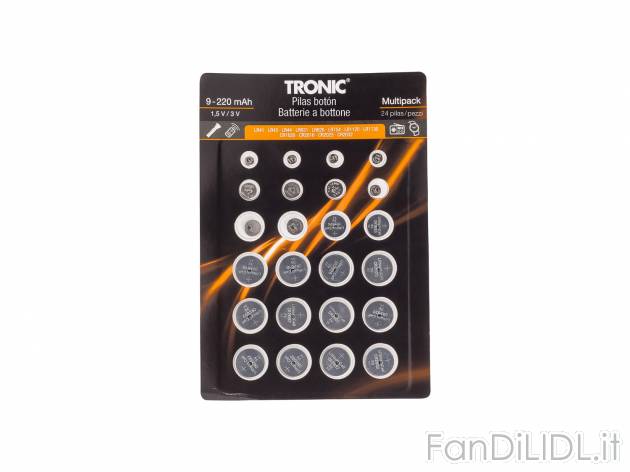 Batterie a bottone Tronic, prezzo 2.99 € 
24 pezzi 
- 9 - 220 mAh
- 1,5 V / ...