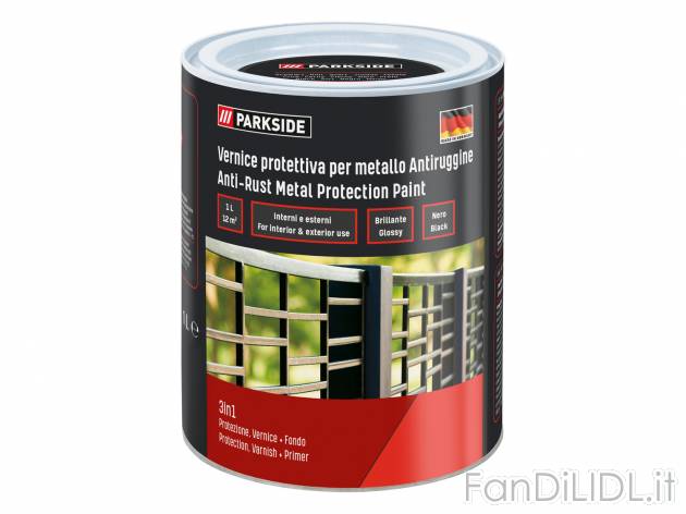 Vernice protettiva antiruggine per metallo Parkside, prezzo 5.99 € 
1 L 
- Per ...