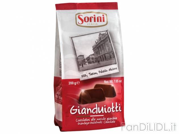 Gianduiotti , prezzo 1,29 &#8364; per 200 g, € 6,45/kg EUR. 
- Irresistibili ...