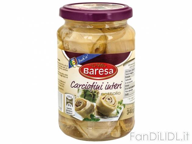 Carciofini interi in olio di semi di girasole Baresa, prezzo 1,19 &#8364; per ...