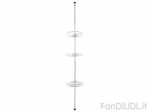 Portaoggetti Doccia Telescopico Regolabile, Mensola Angolare Con 4 Ripiani, 157-290 Cm, Senza Fori, Con Ganci, Organizer Per Bagno, Nero