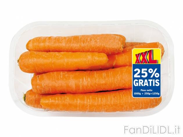 Carote , prezzo 0,79 &#8364; per 1000 g + 250 g GRATIS, 1 kg = 0,63 EUR.