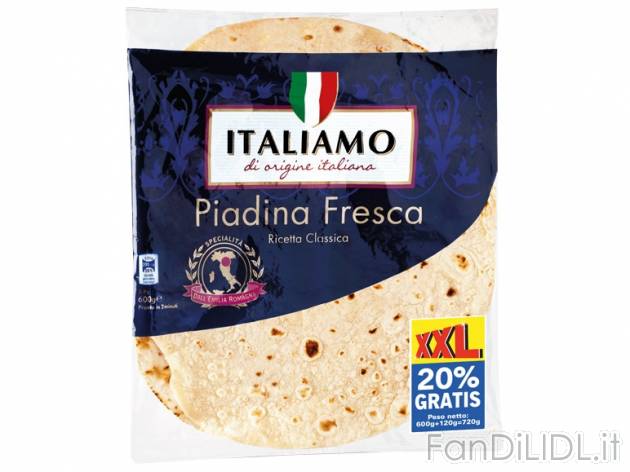 Piadina fresca Italiamo, prezzo 1,69 &#8364; per 600 g + 120 g GRATIS, 1 kg ...