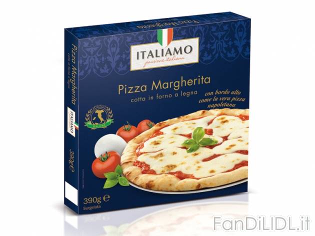 Pizza margherita Italiamo, prezzo 1,99 &#8364; per 390 g, € 5,10/kg EUR. 
- ...