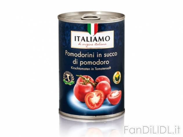 Pomodorini in succo Italiamo, prezzo 0,55 &#8364; per 400 g, € 1,38/kg EUR. ...