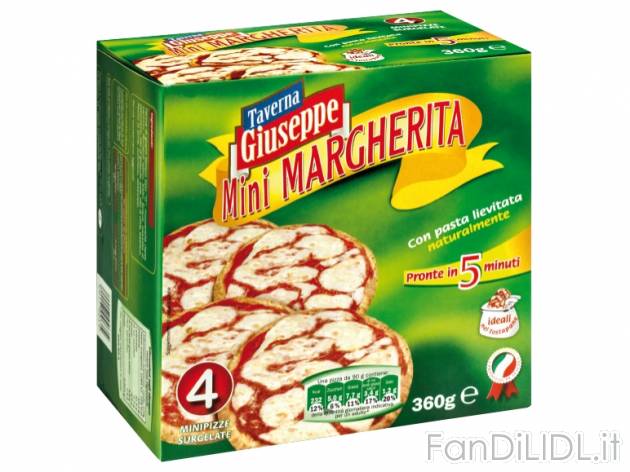 Pizzette margherita , prezzo 1,59 &#8364; per 360 g, € 4,42/kg EUR. 
- Con ...