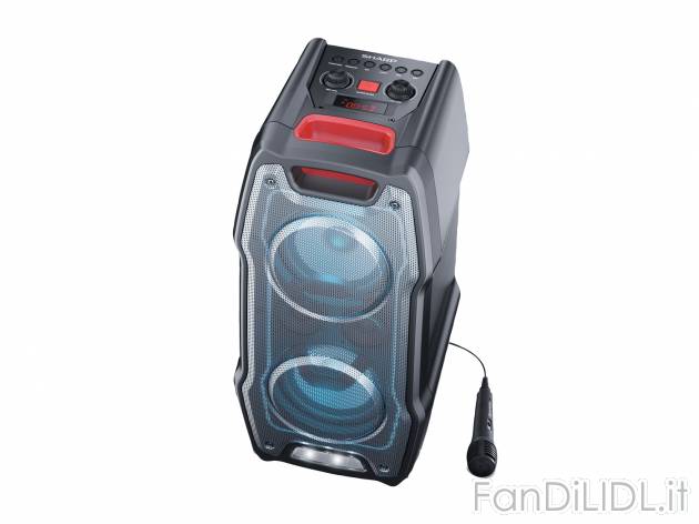 Party Speaker Sharp, prezzo 139.00 € 
- Batteria integrata ricaricabile o alimentazione ...