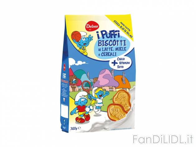 “I Puffi” biscotti al latte, miele , prezzo 2.19 EUR