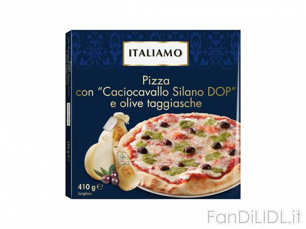 Pizza , prezzo 2.99 EUR 
Pizza 
- Con “Caciocavallo Silano DOP” e olive taggiasche ...