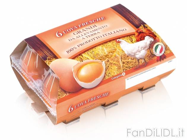 Uova fresche allevate a terra , prezzo 0,95 &#8364; per 6 uova grandi a confezione ...