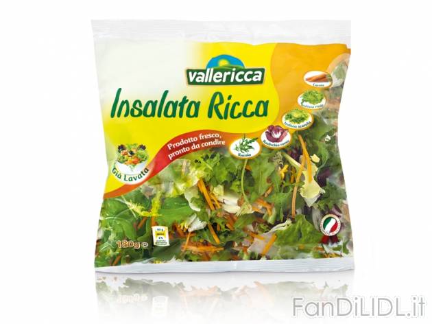 Insalata ricca Vallericca, prezzo 0,79 &#8364; per 180 g, € 4,39/kg EUR. 
- ...