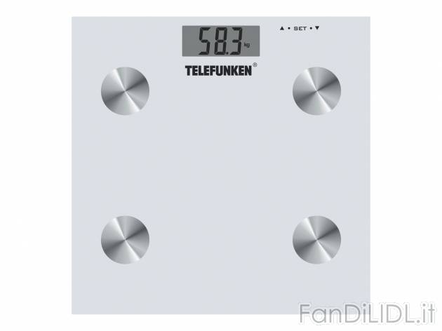 Bilancia pesapersone Telefunken, prezzo 9.99 € 
- Con analisi massa corporea ...