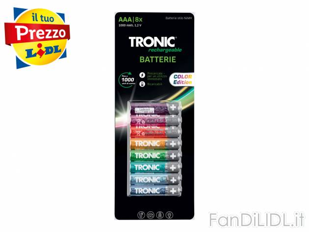 Batterie ricaricabili Tronic, prezzo 7.99 &#8364; 
8 pezzi 
- Precaricate
Caratteristiche
 ...