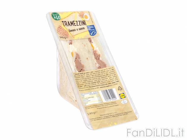 Tramezzini tonno e uova Msc-neu, prezzo 0.99 &#8364;  

Caratteristiche

- 1 Frigo