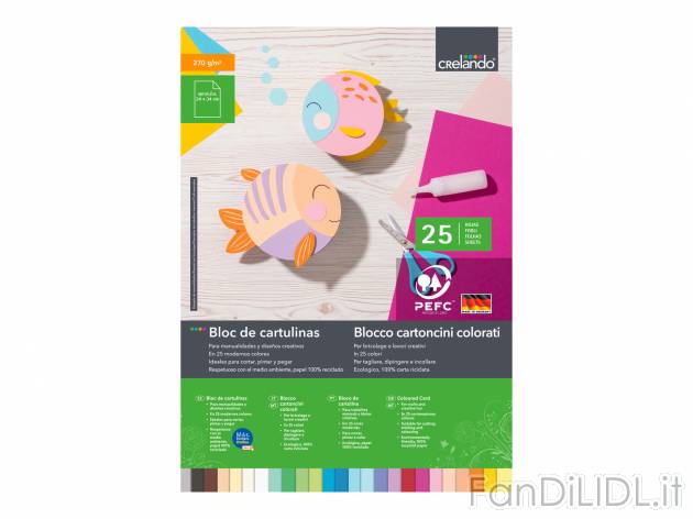 Blocco carta/cartoncini colorati Crelando, prezzo 2.49 € 
50 o 25 pezzi 
- 100% ...