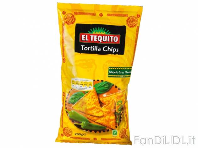 Tortilla Chips , prezzo 0,99 &#8364; per 200 g, € 4,95/kg EUR. 
Croccanti ...