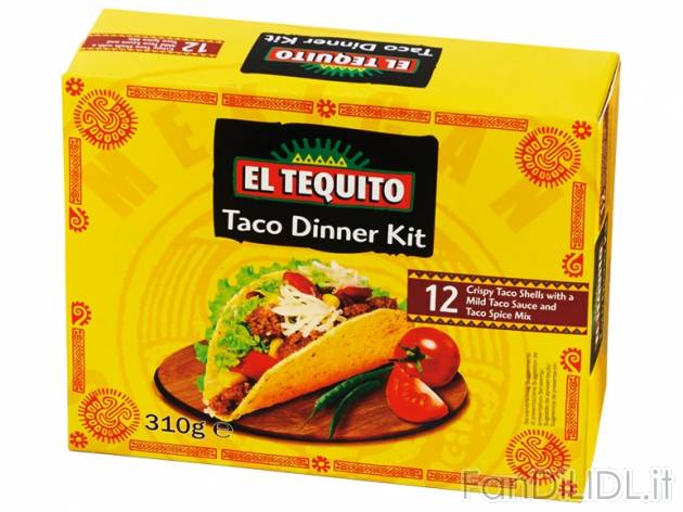 Kit taco dinner , prezzo 2,29 &#8364; per 310 g, € 7,39/kg EUR. 
- 12 croccanti ...