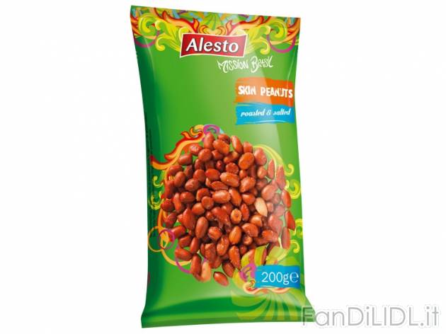 Arachidi tostate e salate Alesto, prezzo 0,99 &#8364; per 200 g, (1kg = 4,95) EUR.