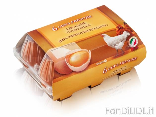 Uova fresche grandi , prezzo 0,99 &#8364; per 6 pezzi confezione 
-      Categoria A