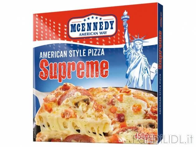 Pizza stile americano McEnnedy, prezzo 1,99 &#8364; per 450/460 g, € 4,42-4,33/kg ...