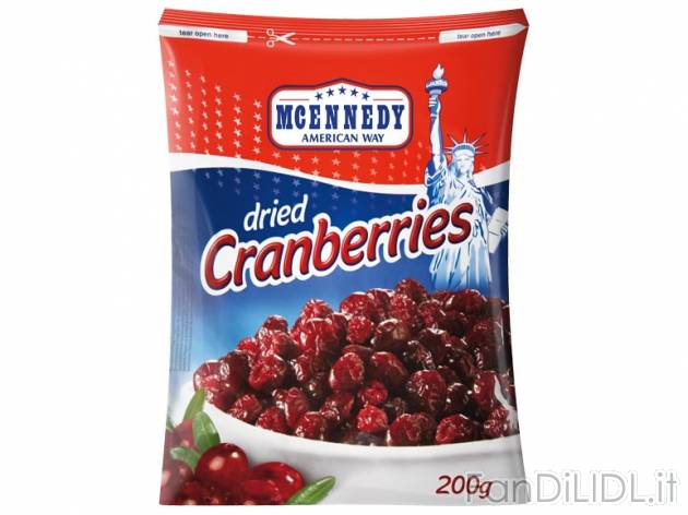 Mirtilli americani secchi McEnnedy, prezzo 1,99 &#8364; per 200 g, € 9,95/kg ...