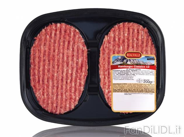 Hamburger di bovino adulto , prezzo 1,59 &#8364; per 200 g, € 7,95/kg EUR. ...