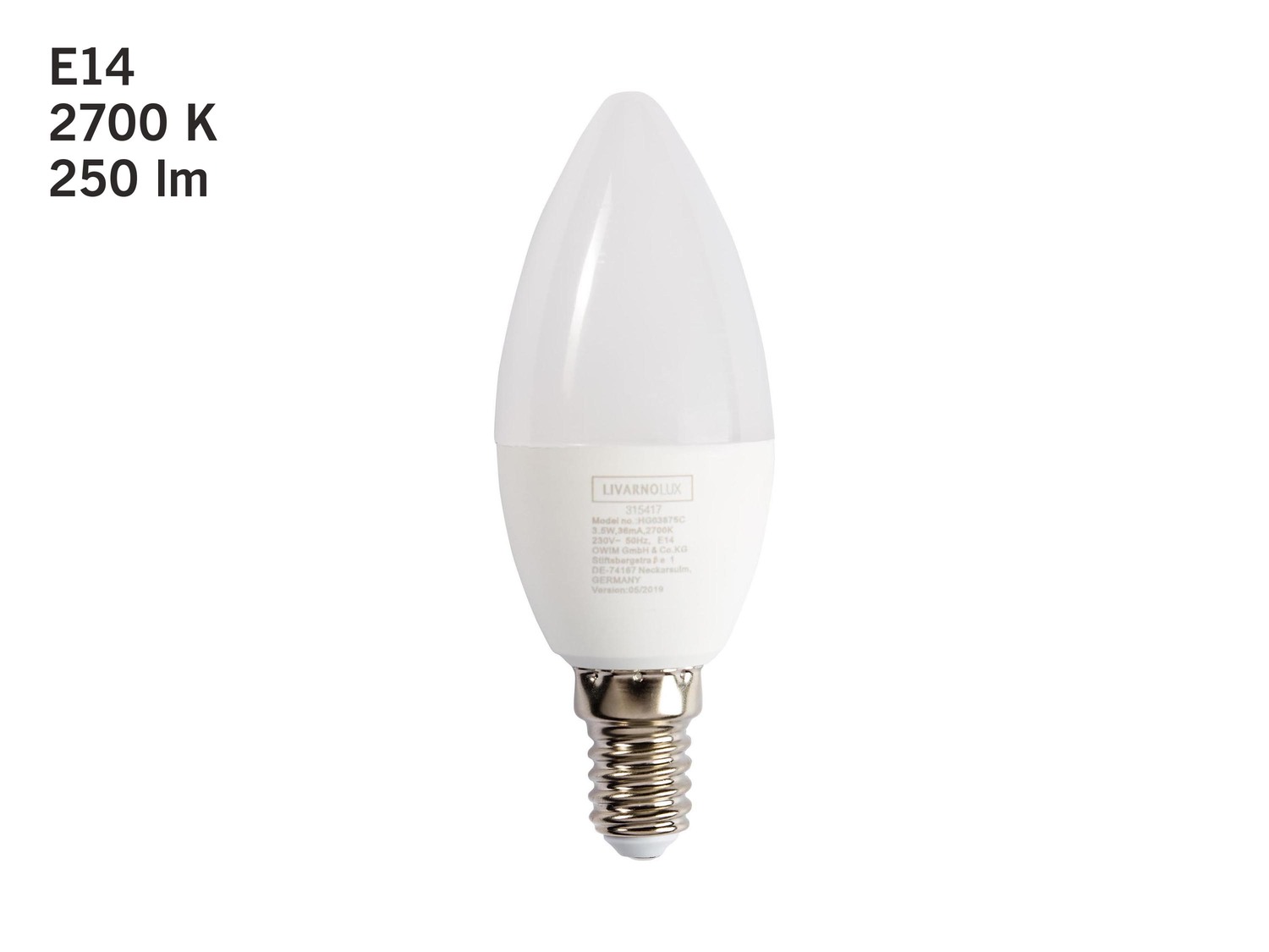 Lampadina LED 3,5 W Livarno Lux, prezzo 1.99 &#8364;  
Bianco caldo