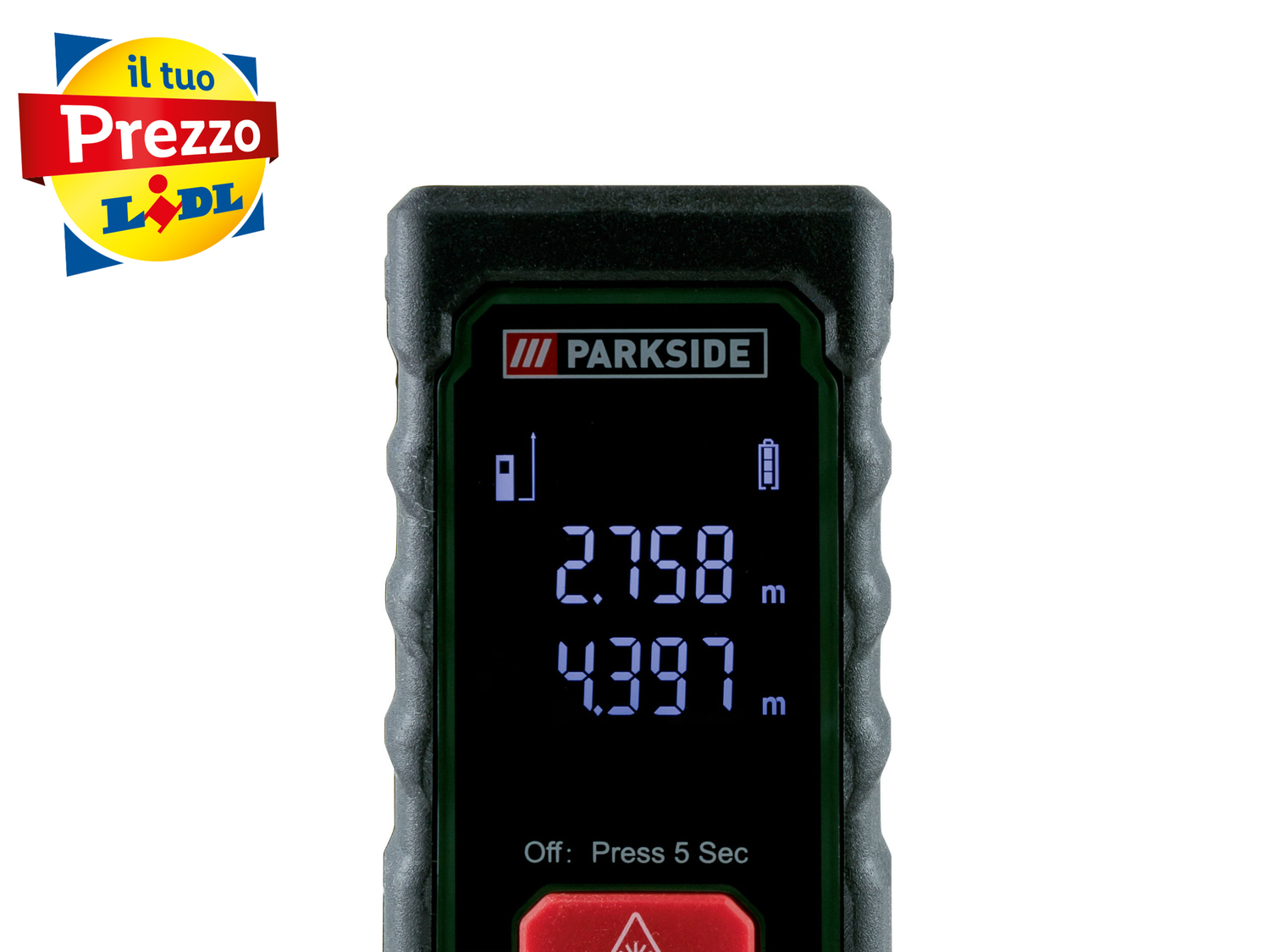 Misuratore di distanza laser Parkside, prezzo 19.99 € 
20 m 
- 2 modi di funzionamento: ...
