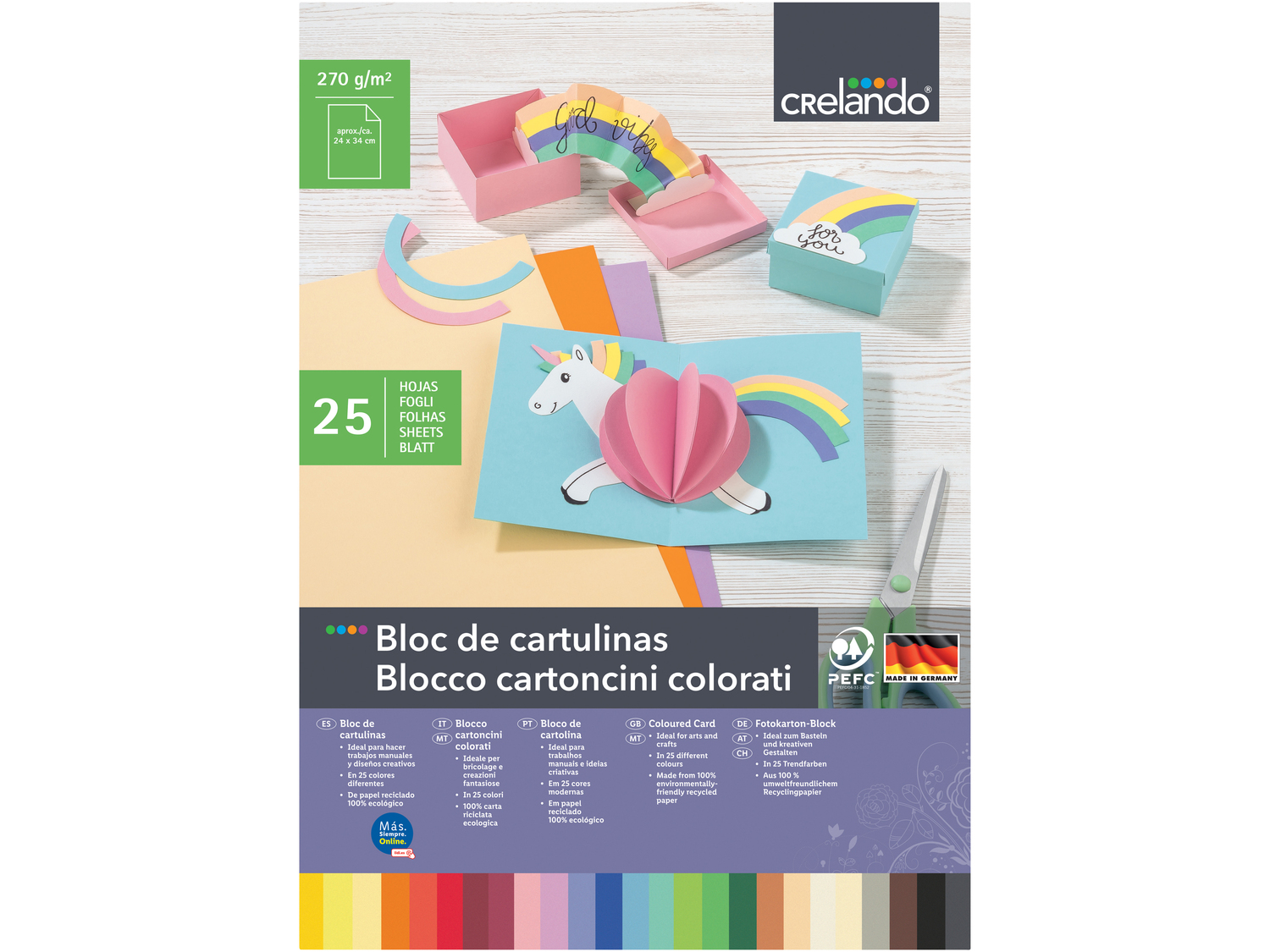 Blocco carta/cartoncini colorati Crelando, prezzo 2.49 € 
50 o 25 pezzi 
- 100% ...