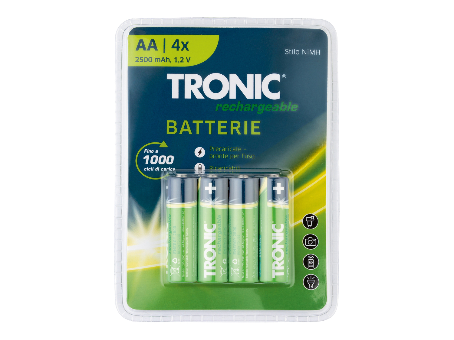 Batterie ricaricabili Tronic, prezzo 4.99 &#8364; 
4 pezzi 
- AA o AAA
Caratteristiche
 ...