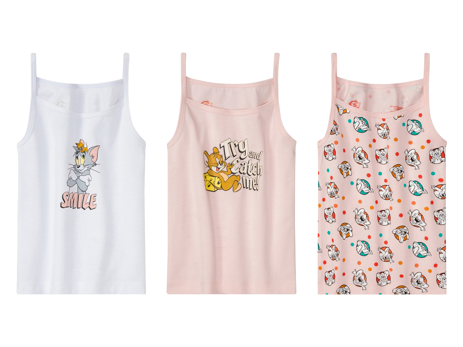 Canotta da bambina Tom-and-jerry, prezzo 6.99 € 
3 pezzi - Misure: 1-6 anni
Taglie ...