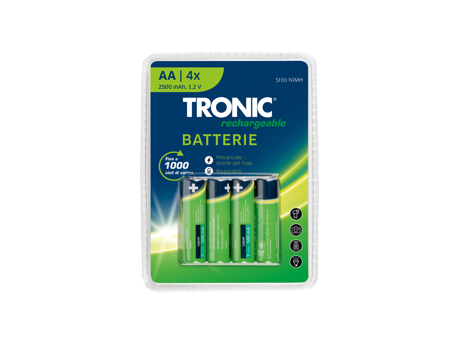 Batterie ricaricabili Tronic, prezzo 3.99 &#8364; 
4 pezzi 
- AA o AAA
- Precaricate ...