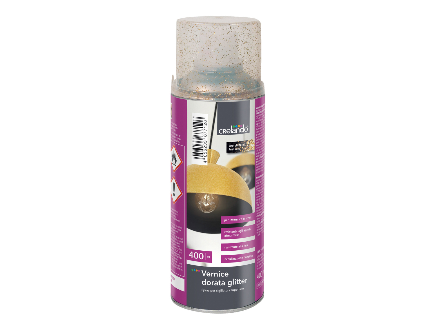 Vernice spray per decorazioni Crelando, prezzo 3.99 &#8364;  
400 ml
Caratteristiche